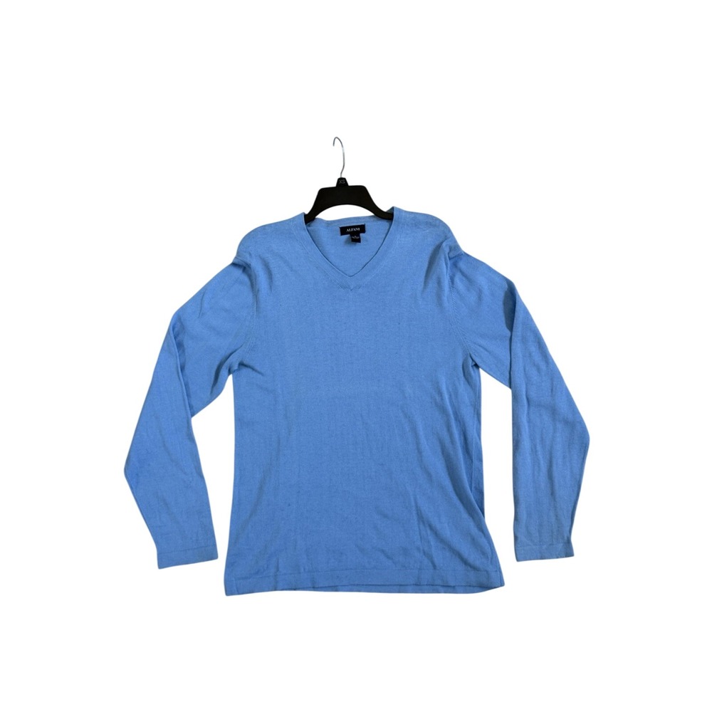 Alfani Mens V-Neck Sweater‎ Light Blue 100% Cotton Knit Pullover Size Medium